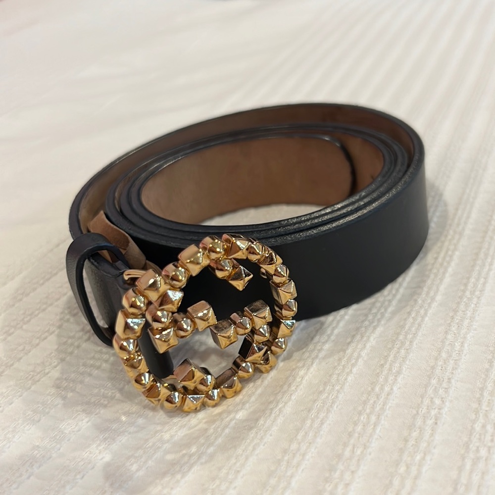 Gucci Leather Double G Belt with Gold hardware